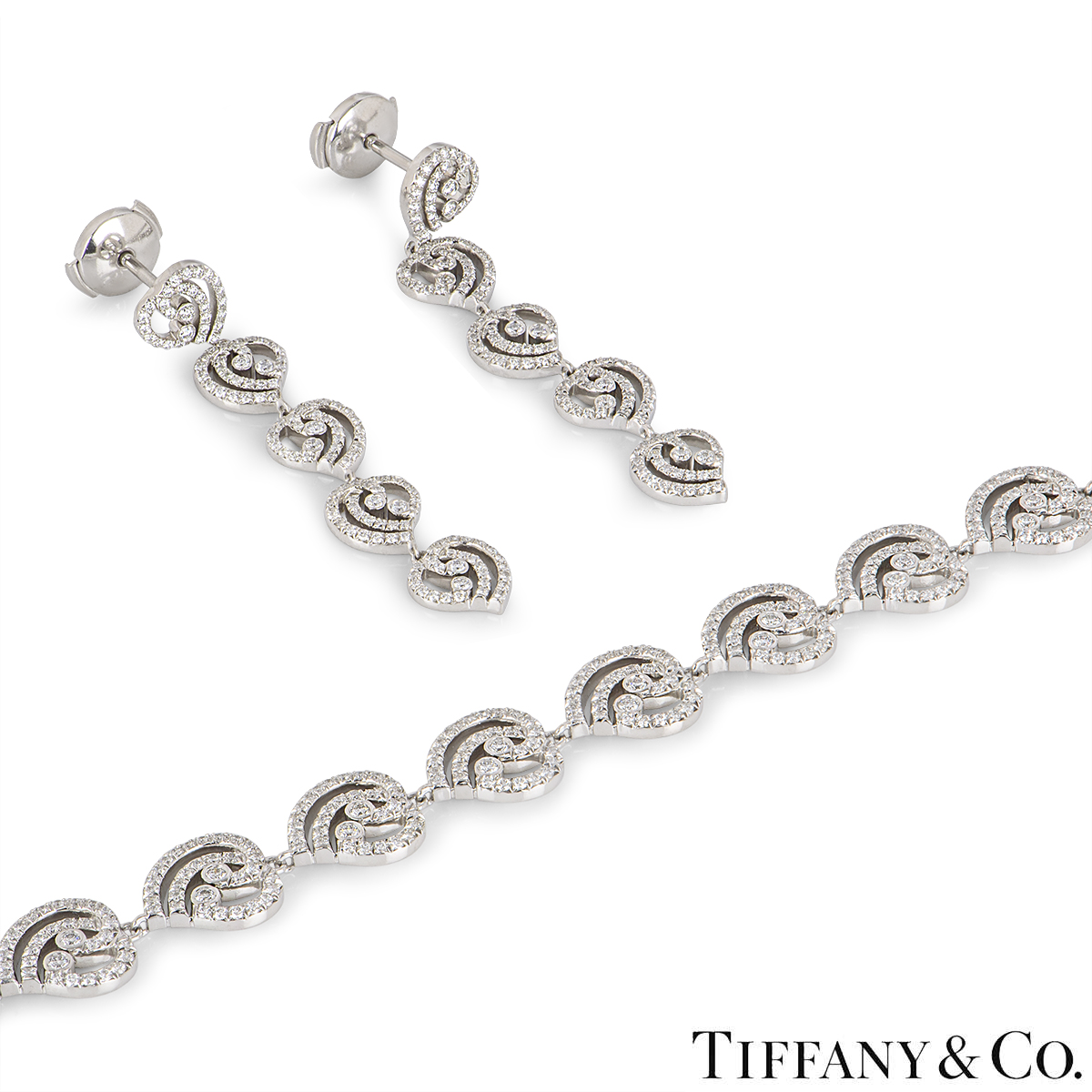 Tiffany & Co. Platinum Diamond Earring & Bracelet Suite 3.35ct TDW